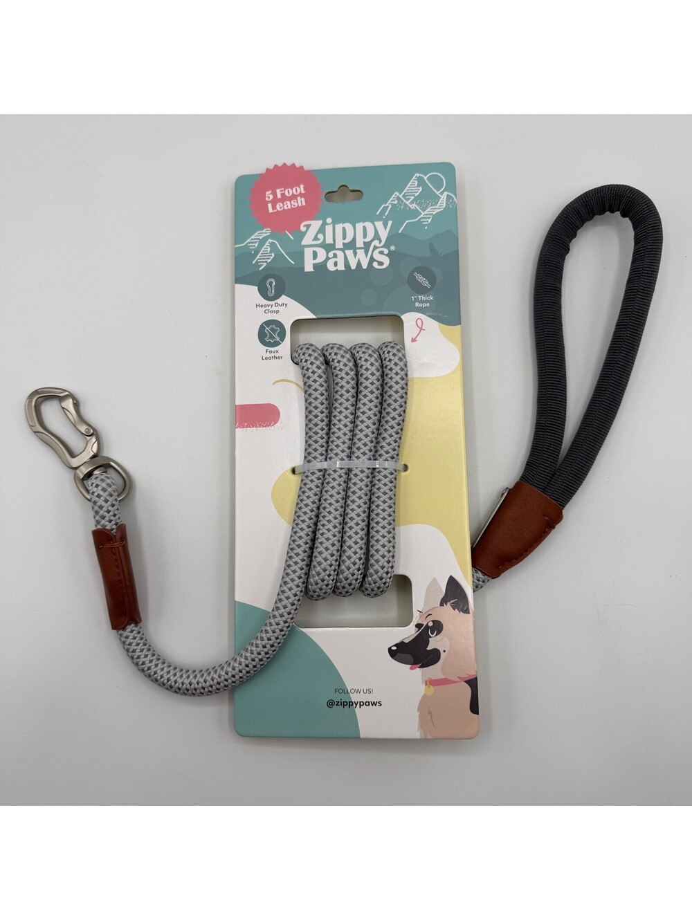 ZippyPaws Rope Leash 5 Foot Gray Dog Leash 1" Thick Rope ZPC-C0101 Zippy Paws